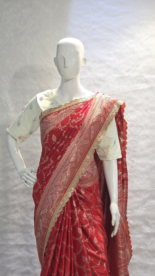 designer banarasi saree with heavy wedding style weaving