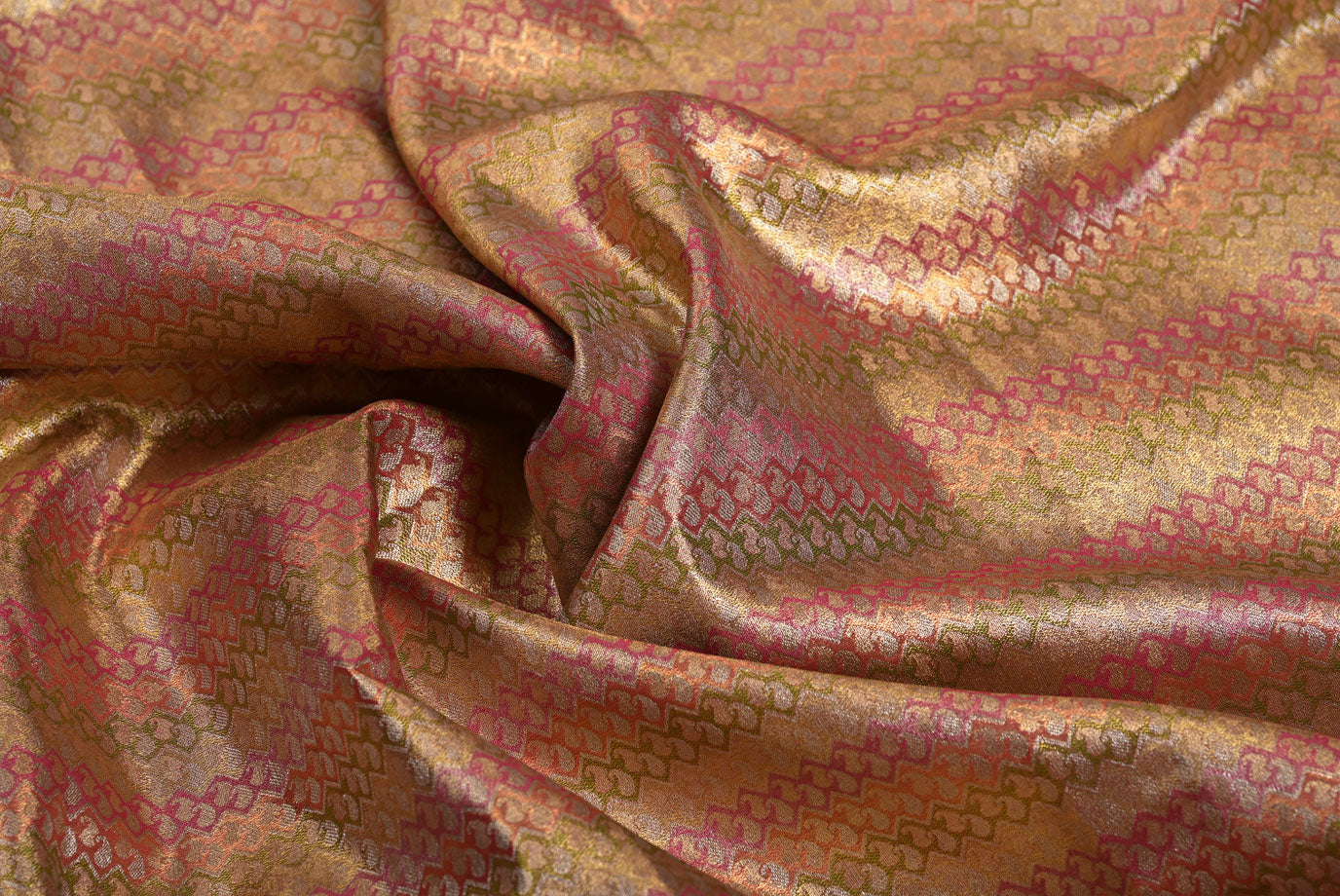 Golden Kanjivaram Silk Saree with Fancy Design and Pink Contrast Aari Work Blouse