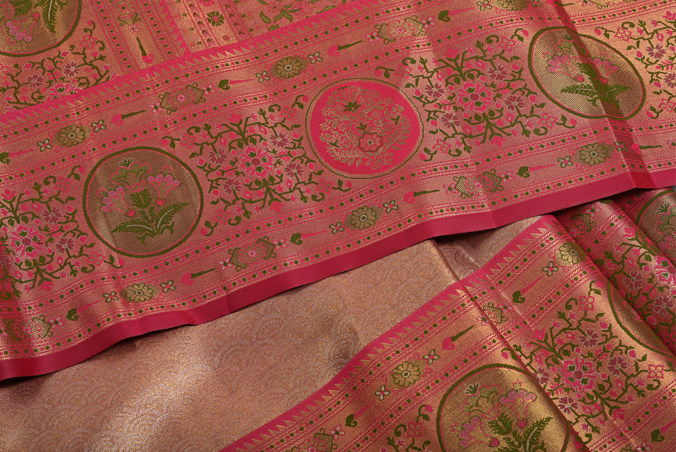 Golden Kanjivaram Silk Saree with Fancy Design and Red Contrast Aari Work Blouse