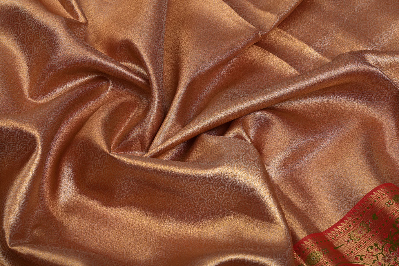 Golden Red Kanjivaram Silk Saree with Fancy Design and Red Contrast Aari Work Blouse
