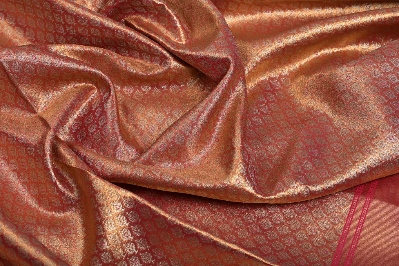 Golden Kanjivaram Silk Saree with Fancy Minakari Border and Red Contrast Aari Work Blouse