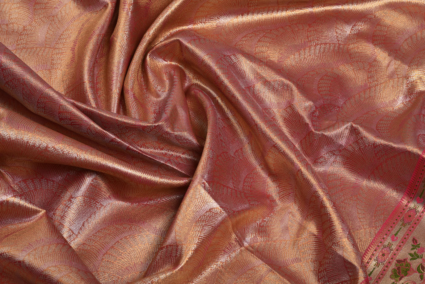 Golden Kanjivaram Silk Saree with Fancy Contrast Border and Red Contrast Aari Work Blouse
