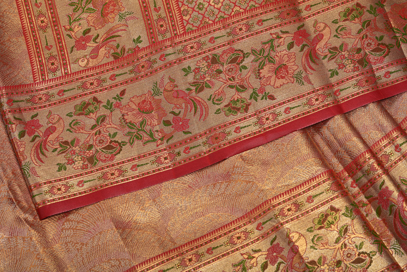 Golden Kanjivaram Silk Saree with Fancy Design and Minakari Border