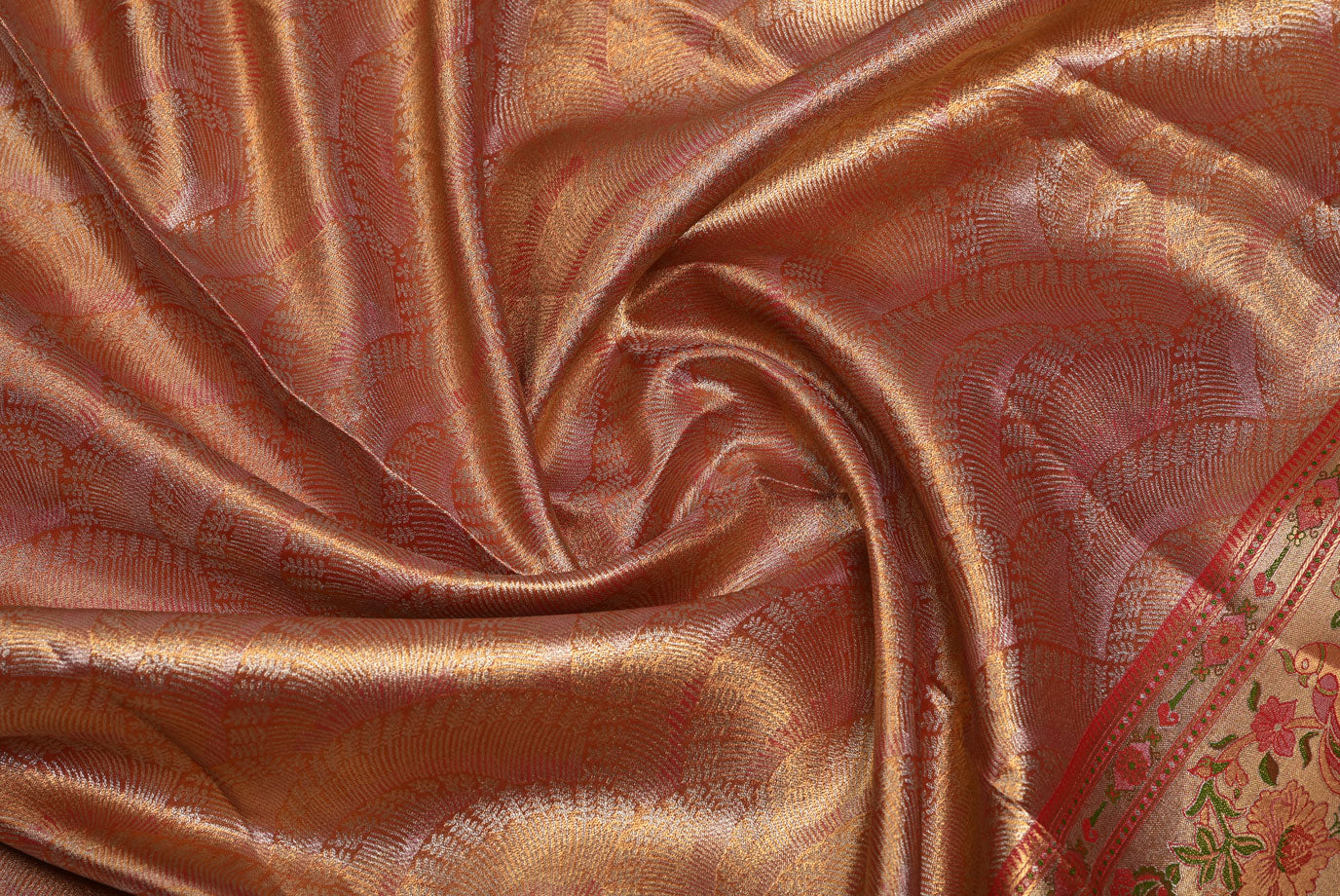 Golden Kanjivaram Silk Saree with Fancy Design and Minakari Border