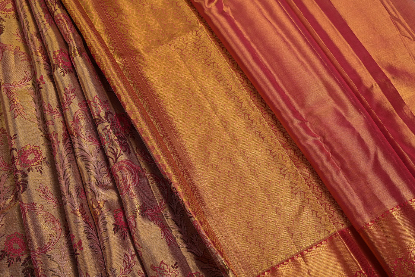 Red and Gold Pure South Silk Saree with Minakari Doli Contrast Border