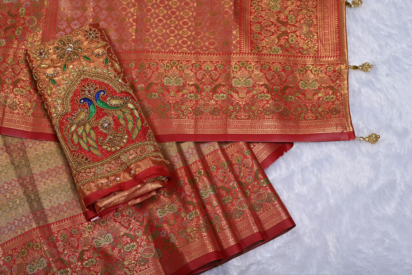 Golden Kanjivaram Silk Saree with Fancy Design and Contrast Border