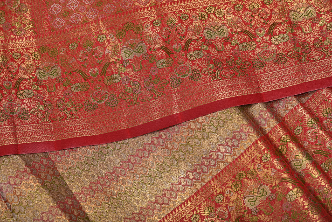 Golden Kanjivaram Silk Saree with Fancy Design and Contrast Border