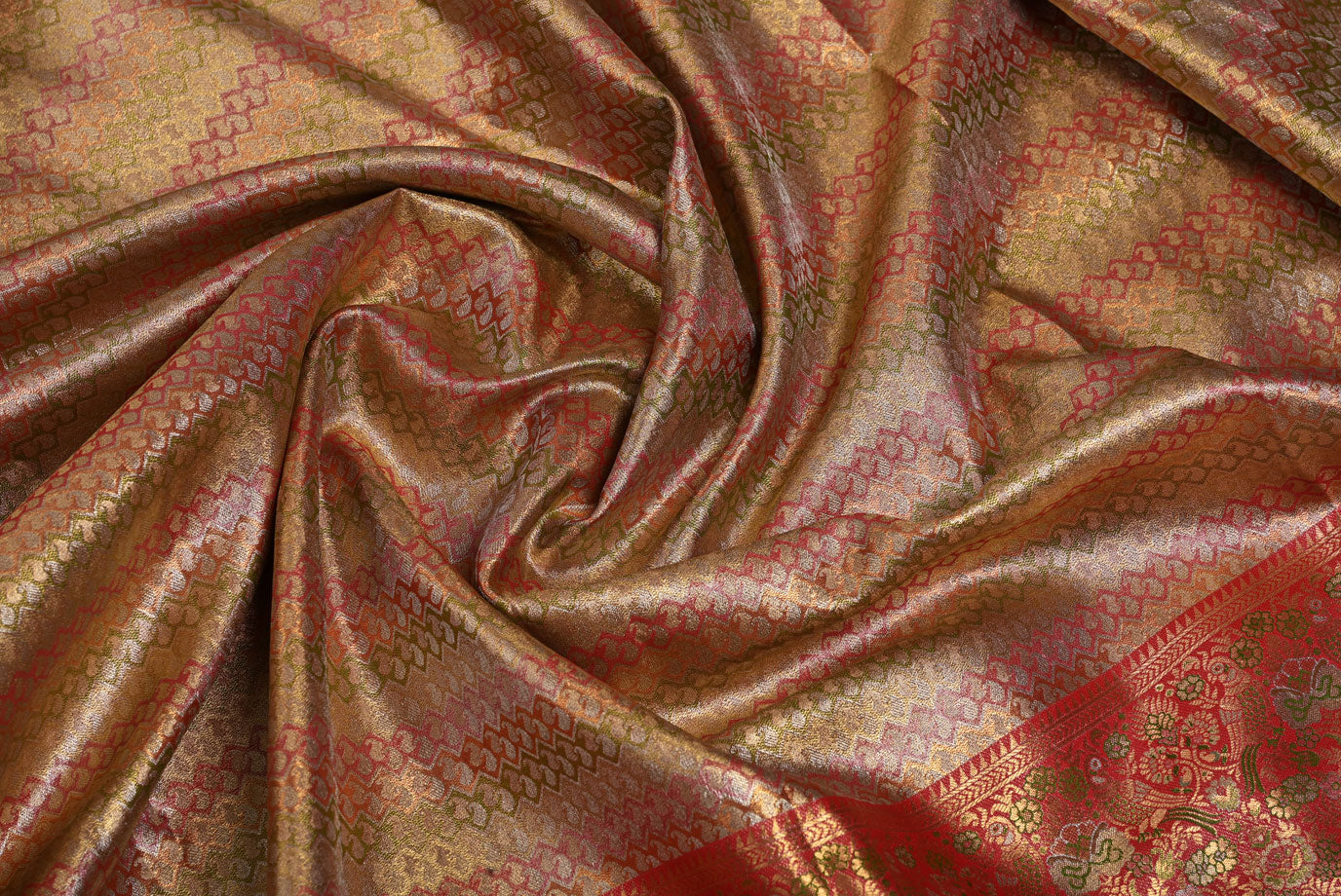 Golden Kanjivaram Silk Saree with Fancy Design and Contrast Border