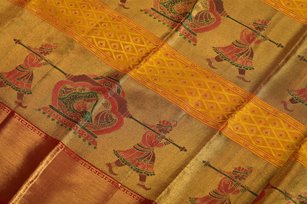 Red and Gold Pure South Silk Saree with Minakari Doli Contrast Border