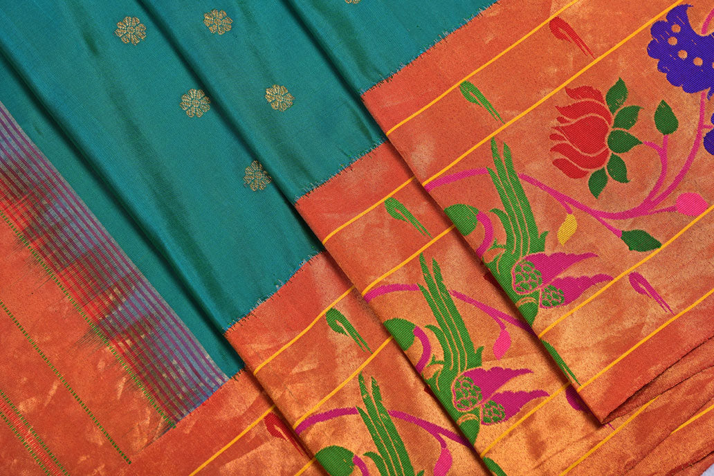 Chintamani Pure Silk Handloom Paithani Saree with Peacock Lotus Border