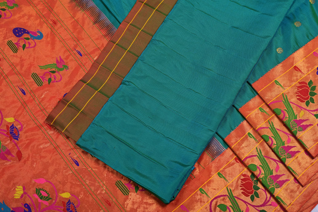 Chintamani Pure Silk Handloom Paithani Saree with Peacock Lotus Border