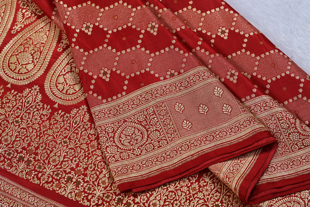 Red Maroon Mix Pure Banarasi Saree
