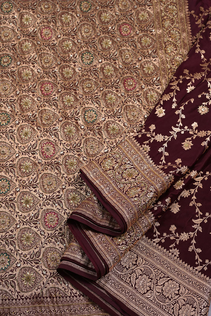 Banarasi dark wine banarasi saree for weddings and festive occasions