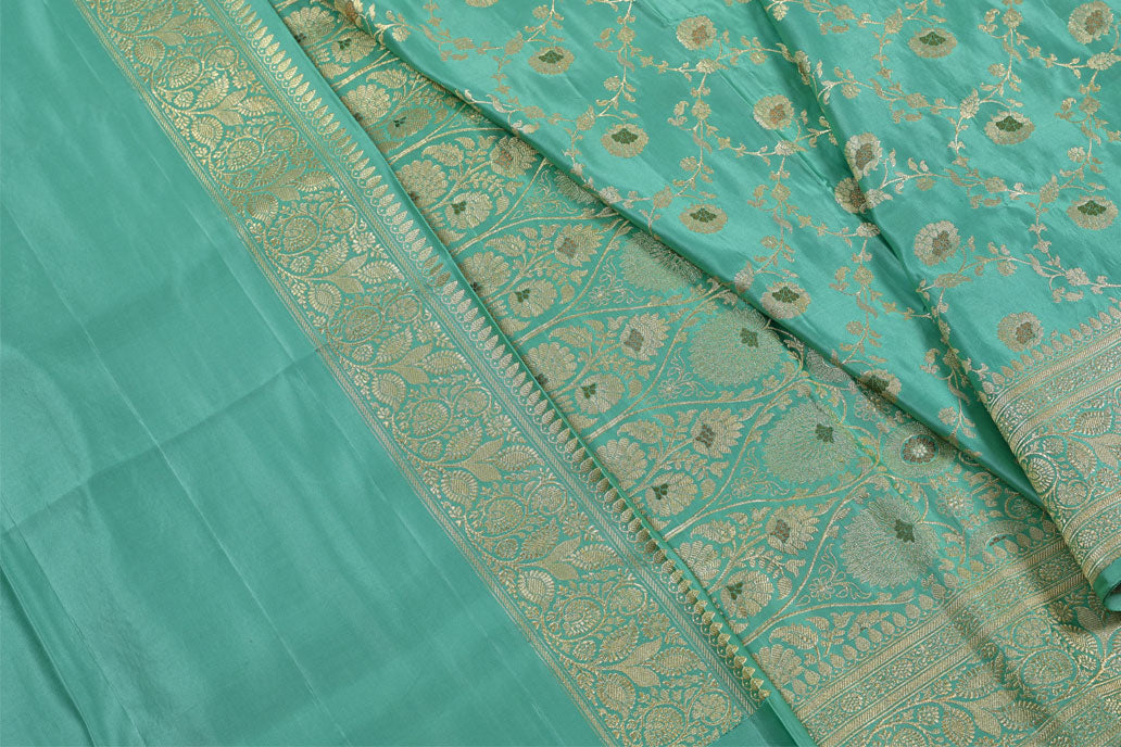 Sea Green Pure Banarasi Silk Saree with Jal Work and Self Border