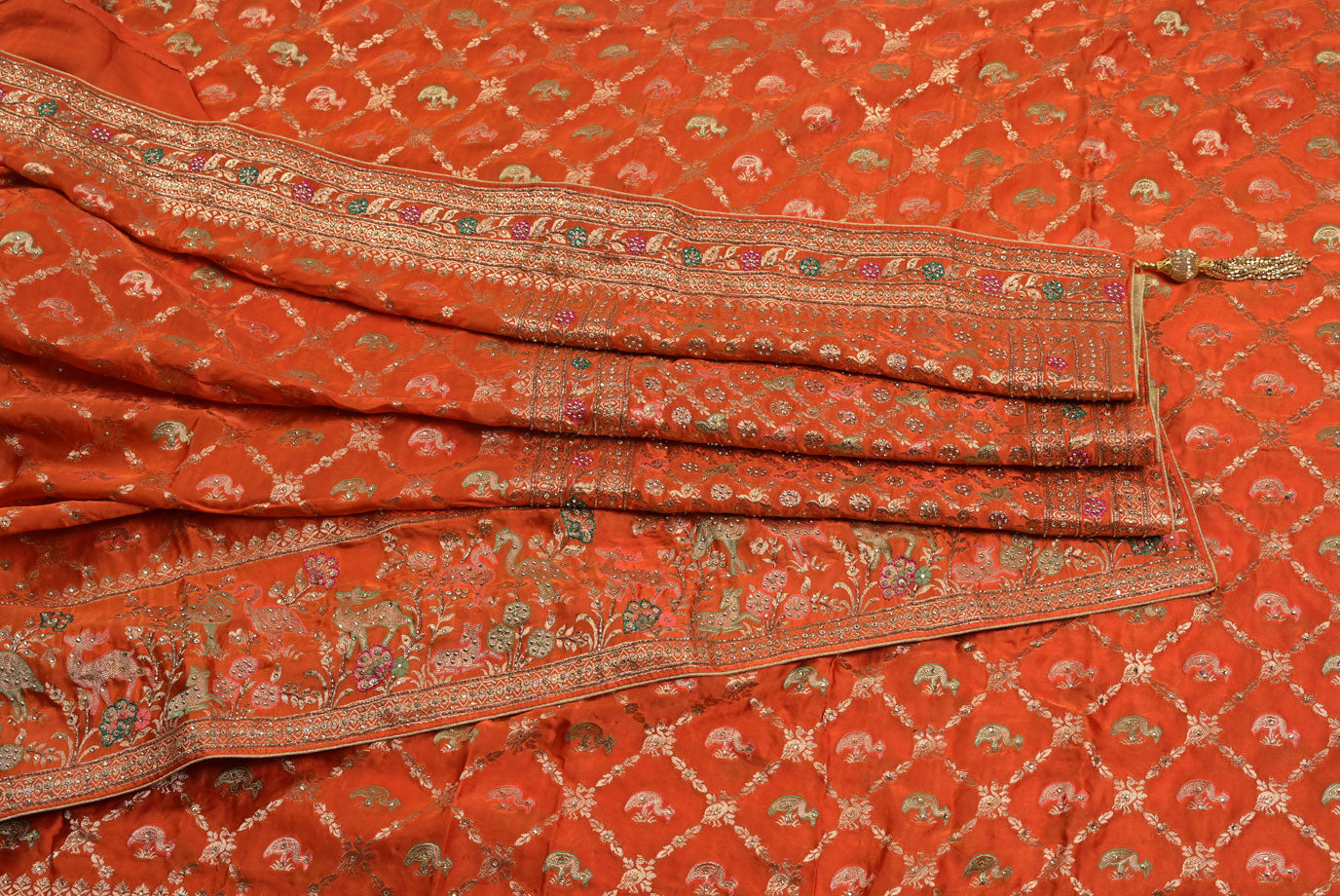 Banarasi gold orange banarasi saree for weddings and festive occasions