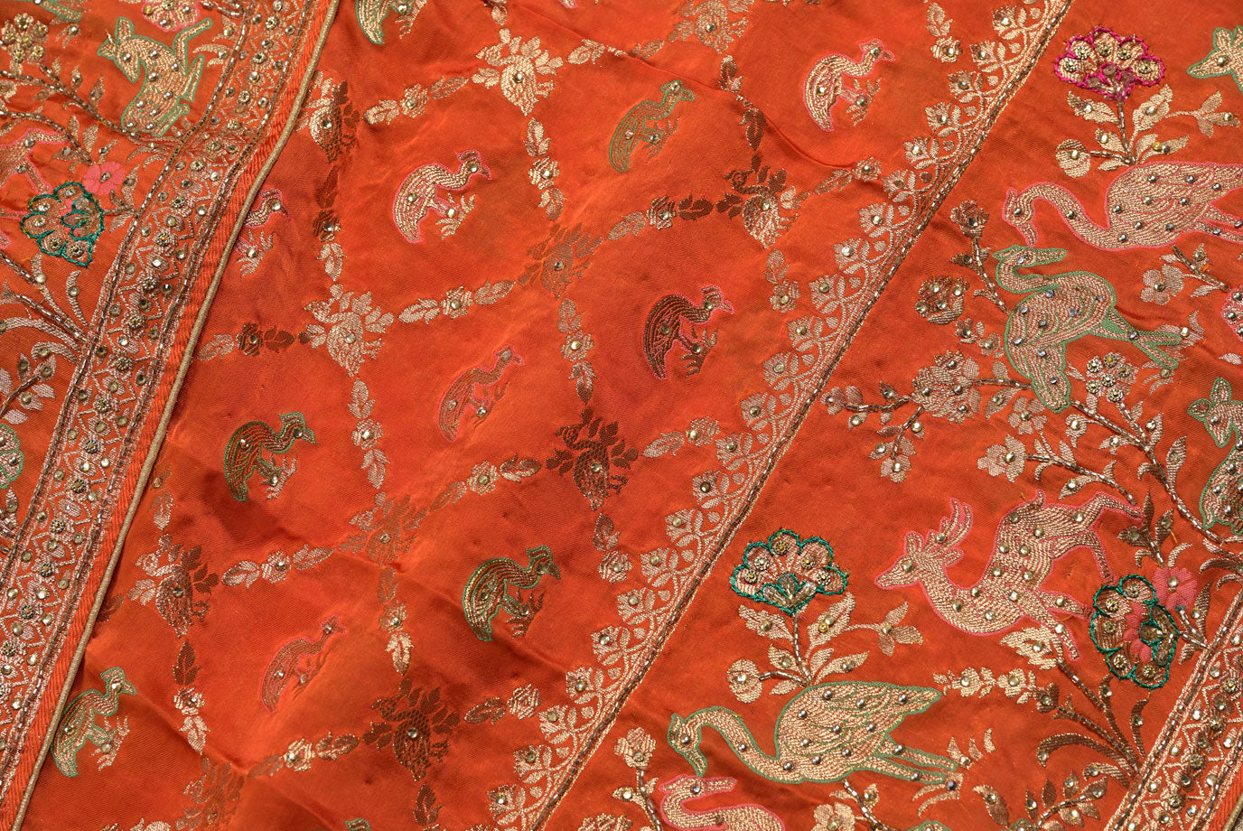Banarasi gold orange banarasi saree for weddings and festive occasions