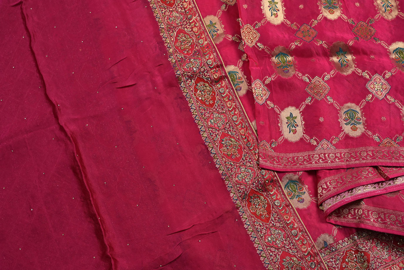 Pink Designer Silk Saree with Jardosi Handwork and Self Border