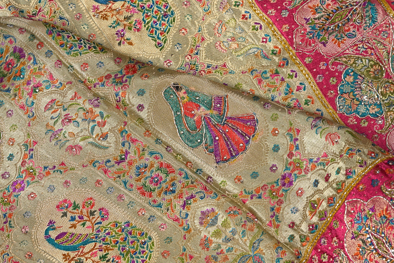 Fabric pink designer silk saree for weddings and festive occasions