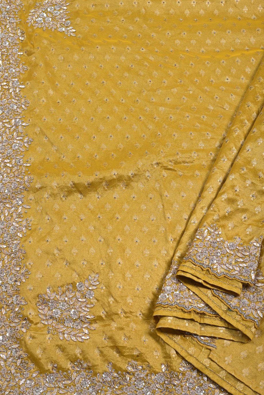 Silk yellow designer silk saree for weddings and festive occasions
