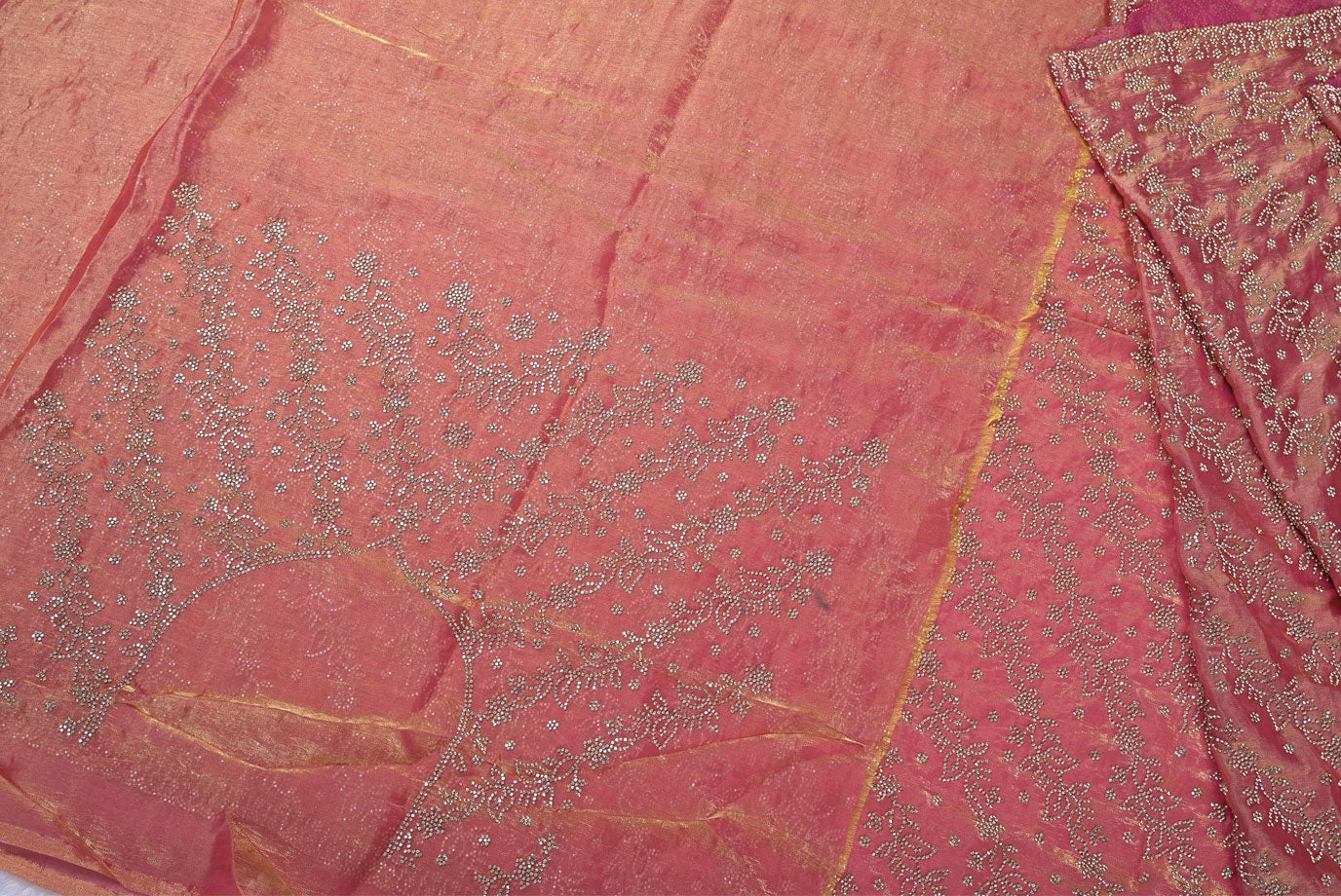 Silk shaded colour mix of pink and purple organza saree for weddings and festive occasions