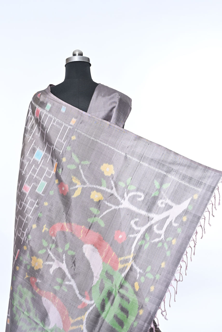gray colour pure soft silk saree for weddings and festive occasions