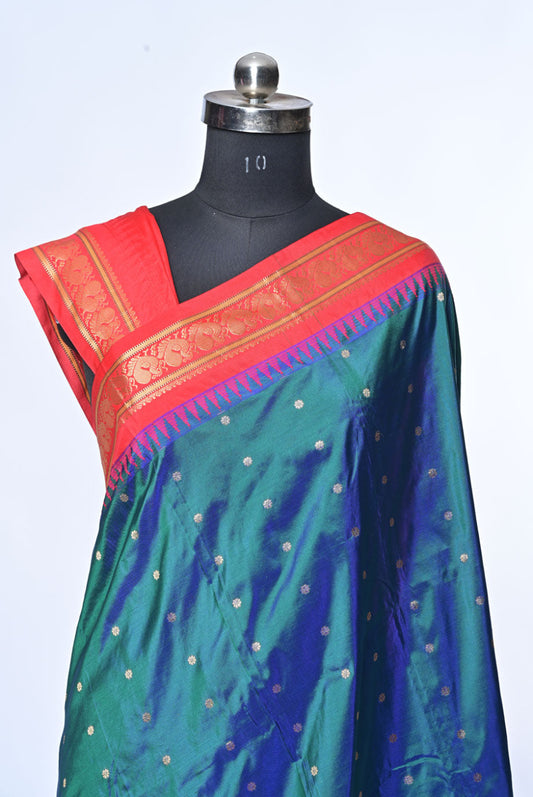 Silk red gadhval silk saree for weddings and festive occasions