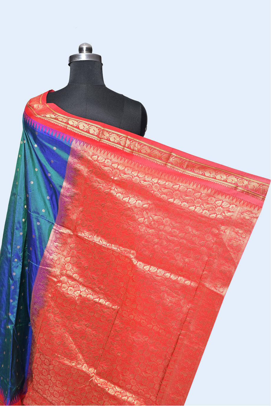 Silk red gadhval silk saree for weddings and festive occasions