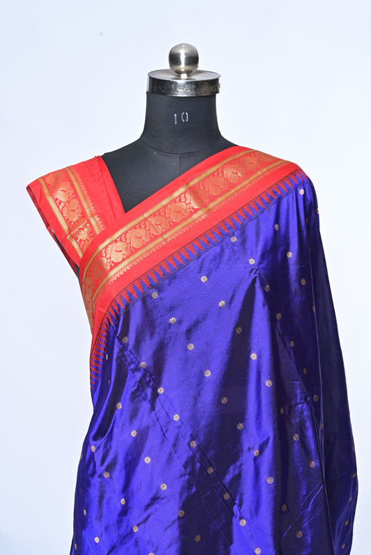 Silk red gadhval silk saree for weddings and festive occasions