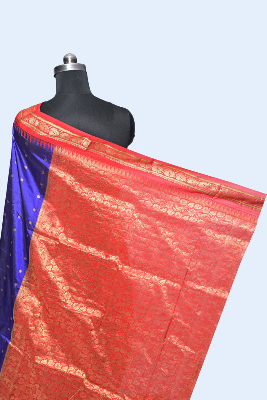 Silk red gadhval silk saree for weddings and festive occasions