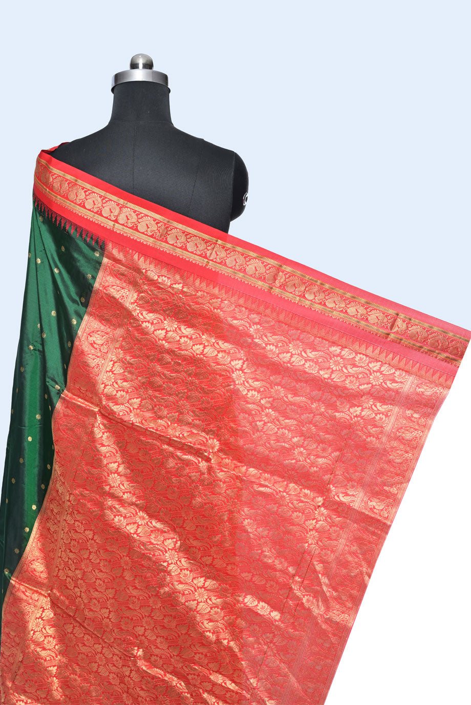Silk red gadhval silk saree for weddings and festive occasions