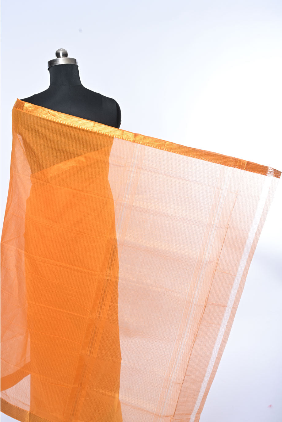 Orange Pure Mangalgiri Cotton Saree with Golden Zari Border and Running Blouse