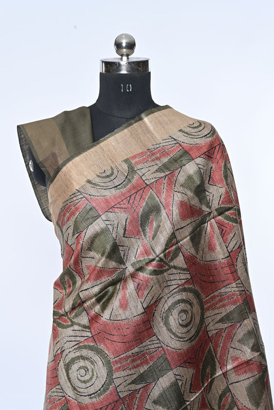 green and gold mix tussar silk saree for weddings and festive occasions