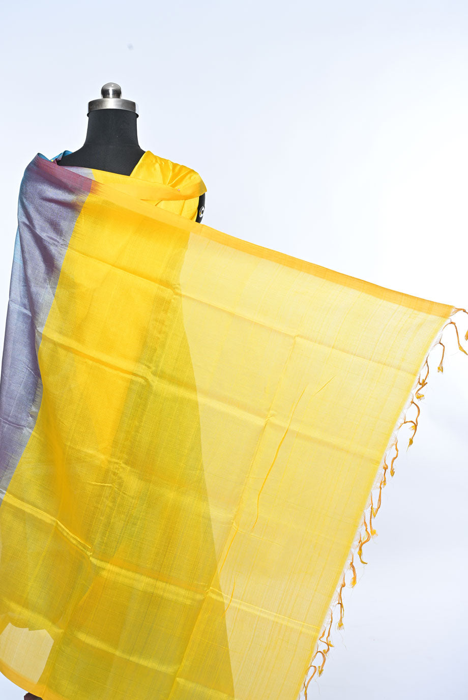 Multicolor Pure Mangalgiri Cotton Saree with Self Border and Yellow Contrast Blouse