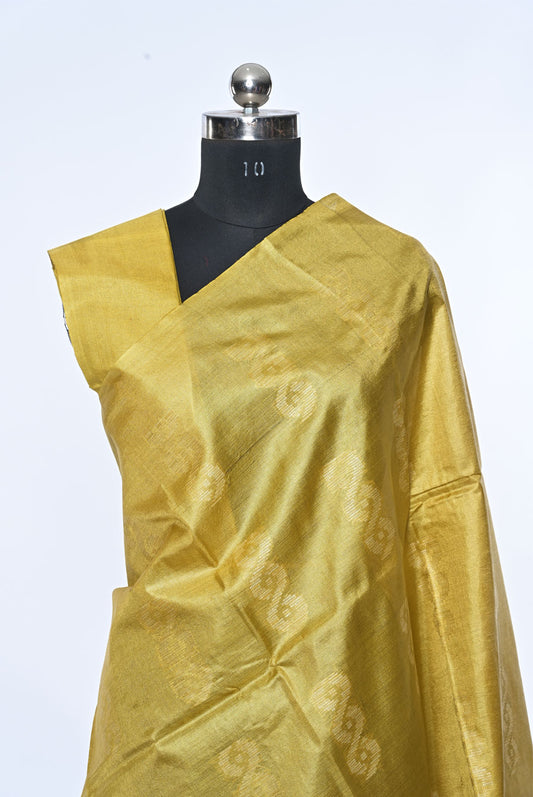 mustered yellow tussar silk saree for weddings and festive occasions