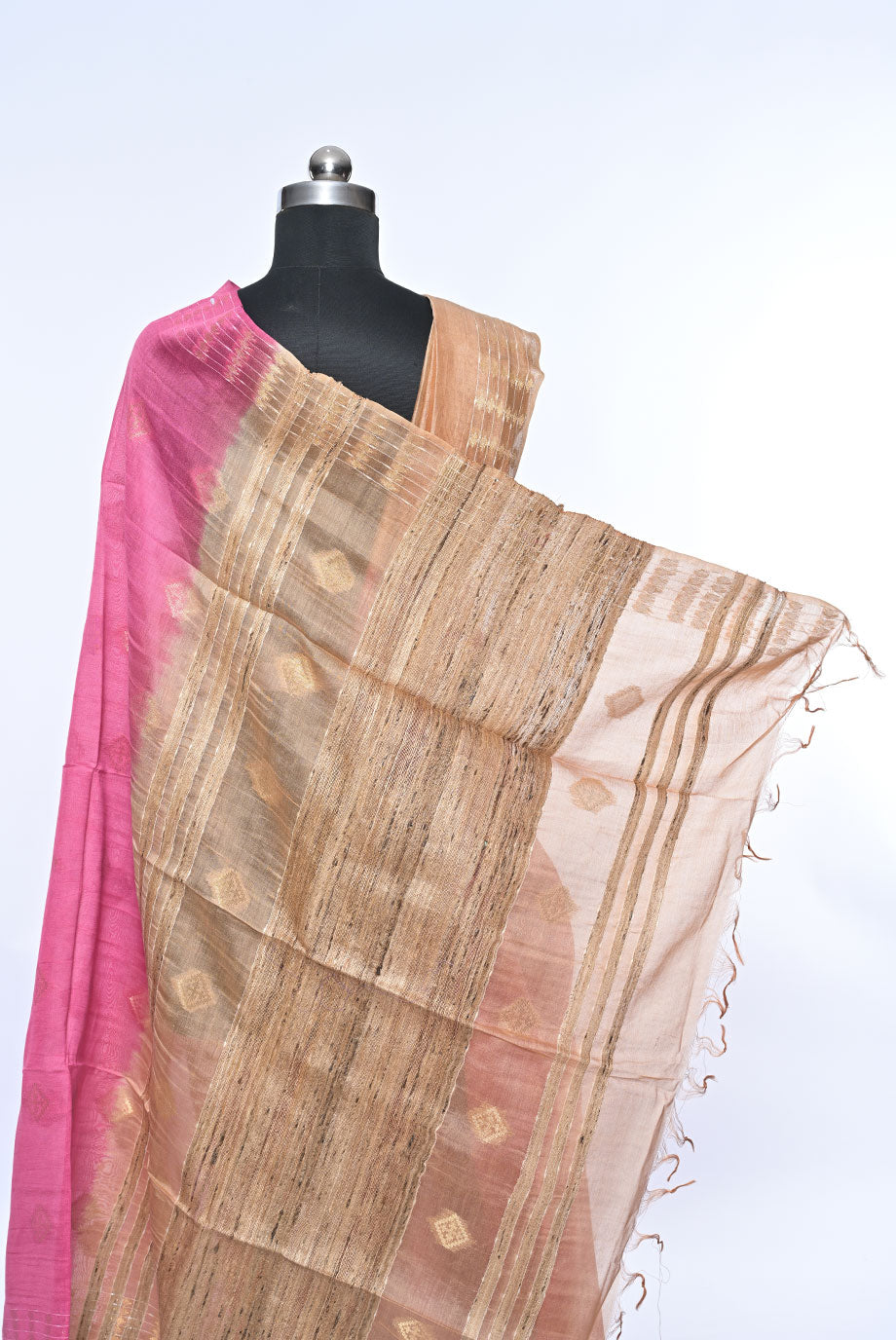 Silk rose pink tussar silk saree for weddings and festive occasions