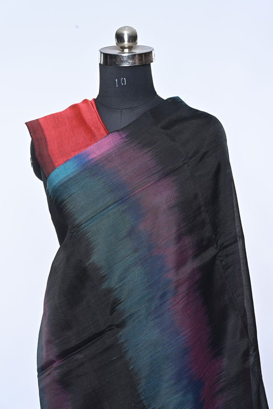 Multicolor Pure Mangalgiri Cotton Saree with Self Border and Maroon Contrast Blouse