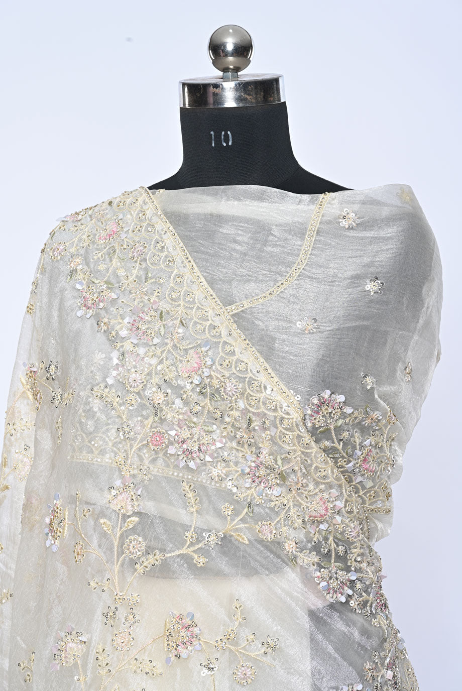 Fabric off white organza saree for weddings and festive occasions