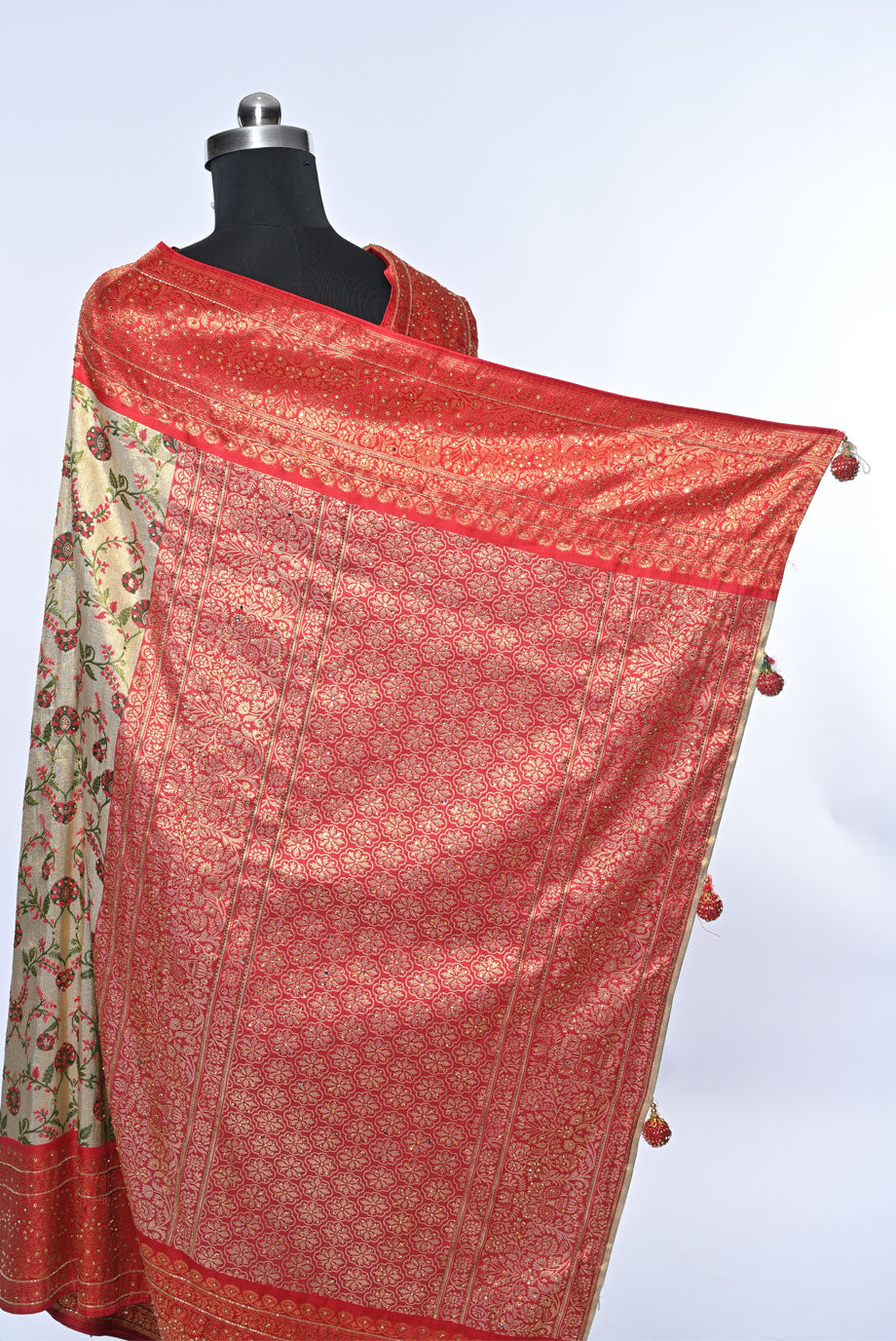 Silk golden with red border kanjivaram saree for weddings and festive occasions