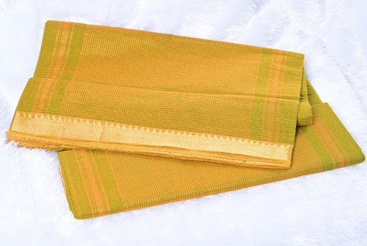 Mangalgiri Pattu Grass Green with Golden Saree for Festival