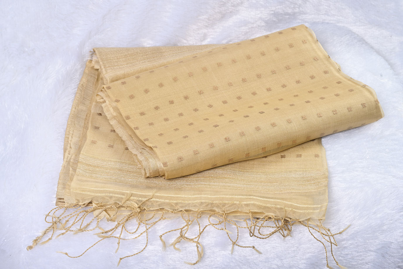 Pure Linen Cotton Light Brown Saree