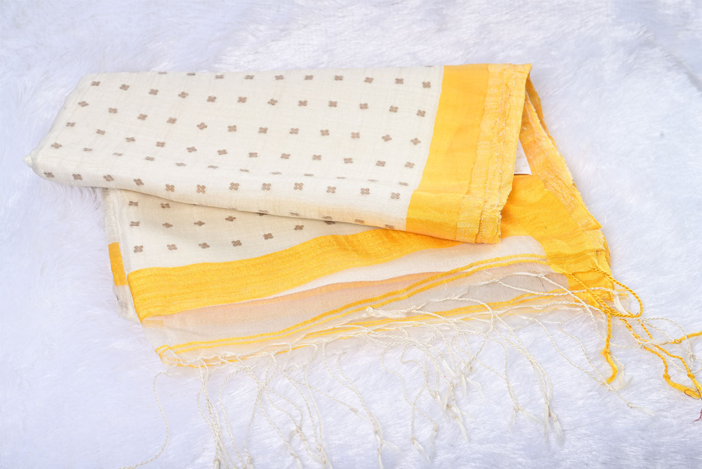 Pure Linen Cotton White Saree with Yellow Border for Festival