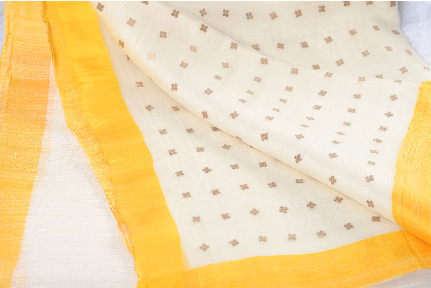Pure Linen Cotton White Saree with Yellow Border for Festival