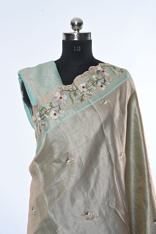 Soft Silk Sea Green with Golden Saree for Party