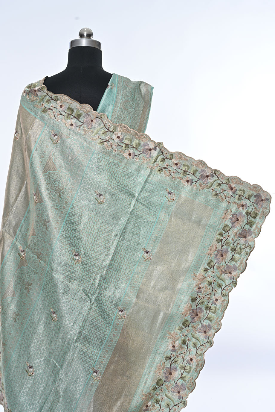 Soft Silk Sea Green with Golden Saree for Party