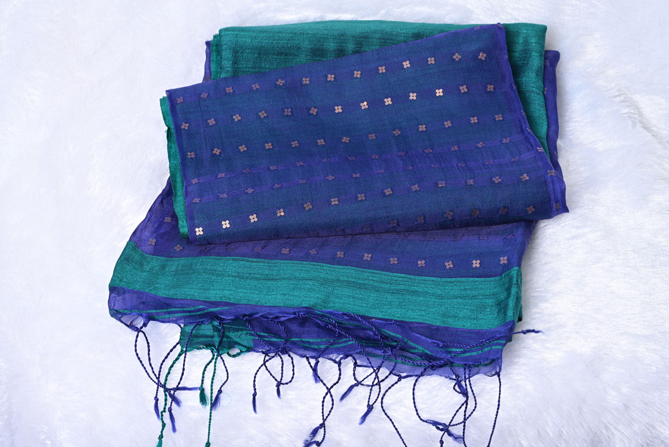 Pure Linen Cotton Dark Blue Saree with Green Border for Festival