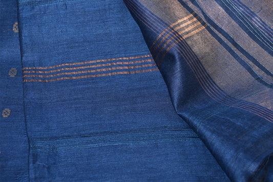royal blue tussar silk saree for weddings and festive occasions