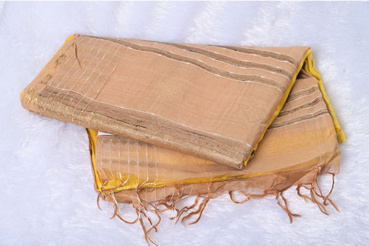 Pure Tussar Silk Lemon with Beige colour Saree for Wedding