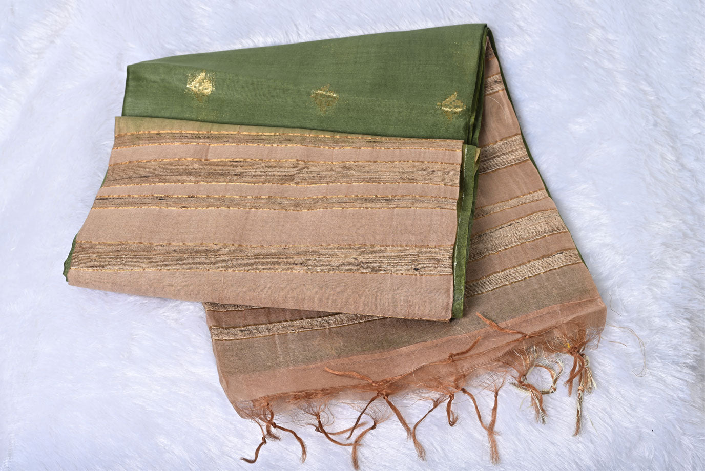 Silk beige tussar silk saree for weddings and festive occasions