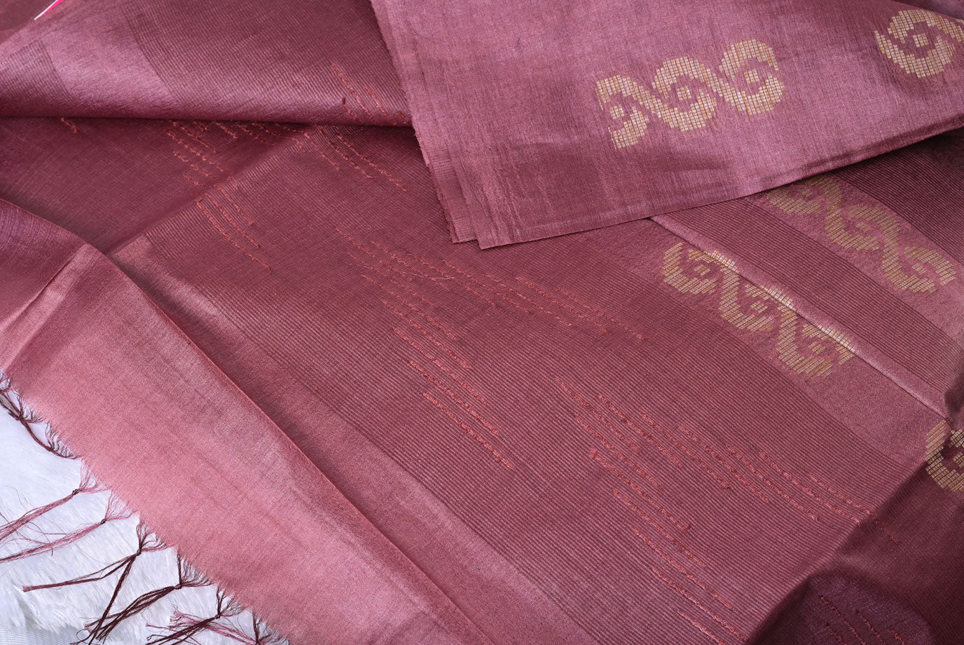 Silk dusty onion colour tussar silk saree for weddings and festive occasions