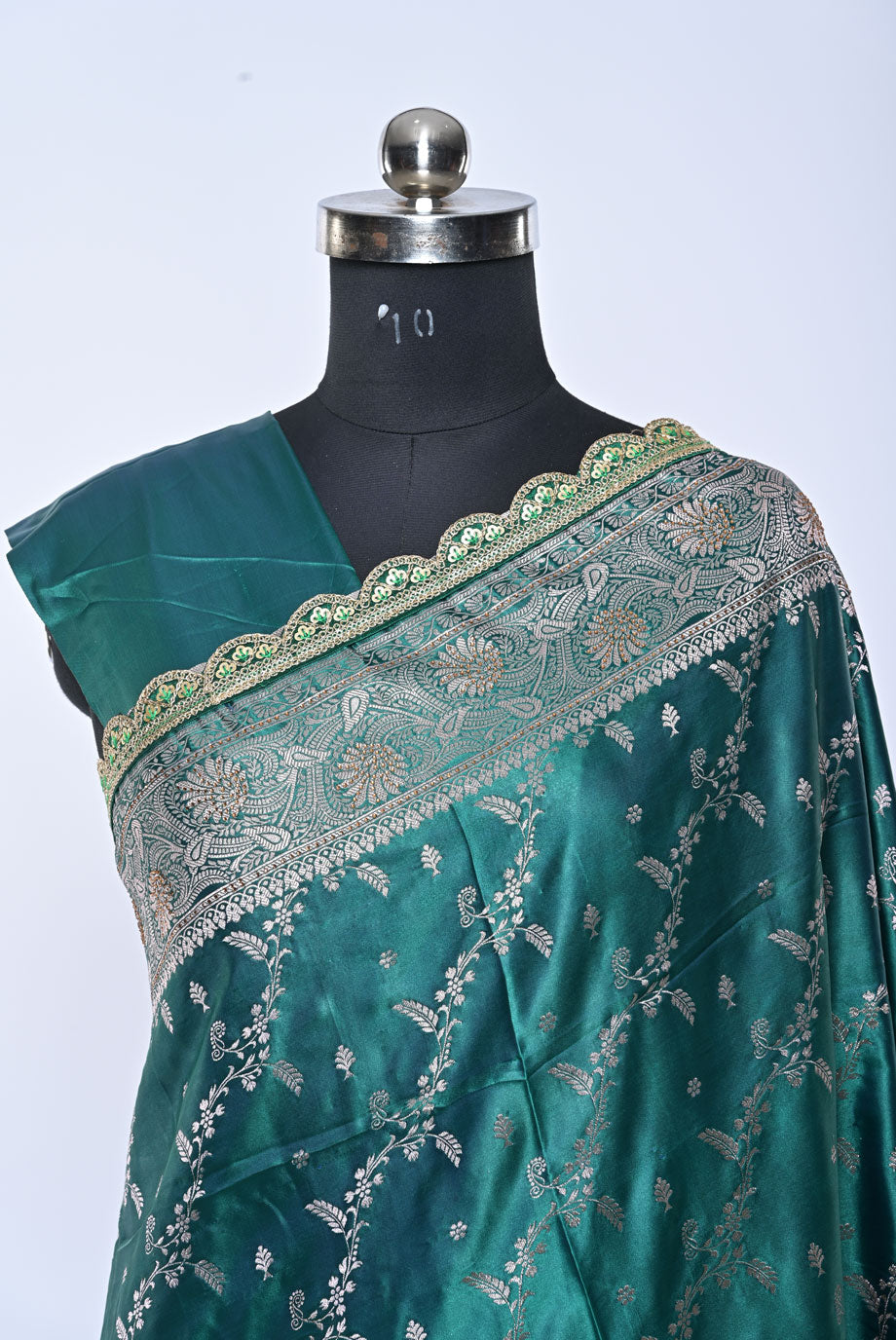 Semi Designer Banarasi Rama Green Saree for Wedding